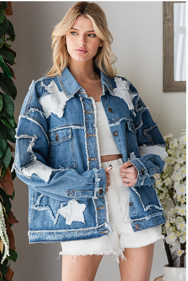 Washed Star Patch Denim Jacket