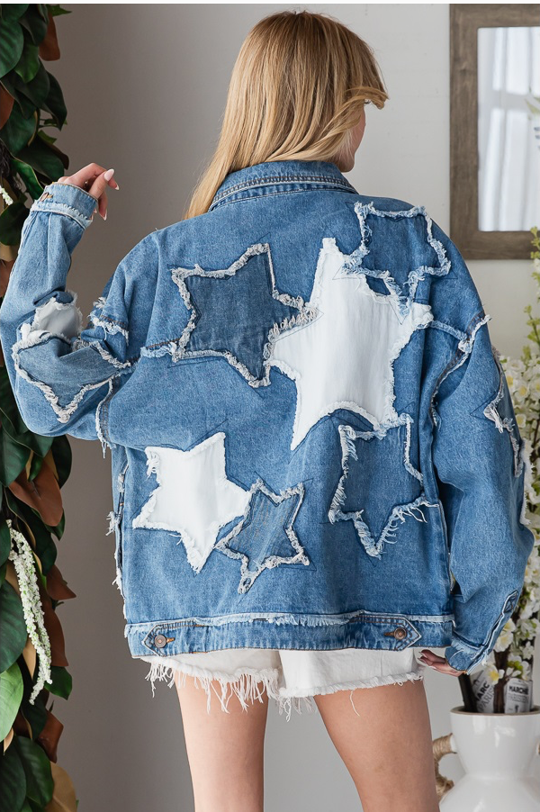 Washed Star Patch Denim Jacket