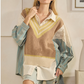 Blue/Taupe Oversized Sweater Vest