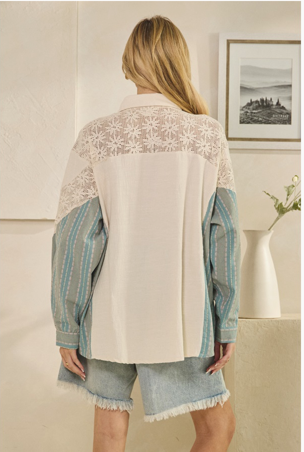 Blue/Taupe Oversized Sweater Vest