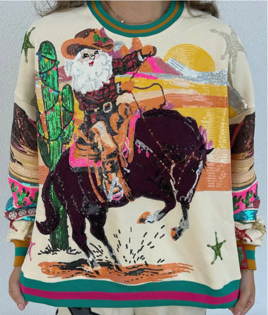 QOS Vintage Cowboy Santa Sweatshirt