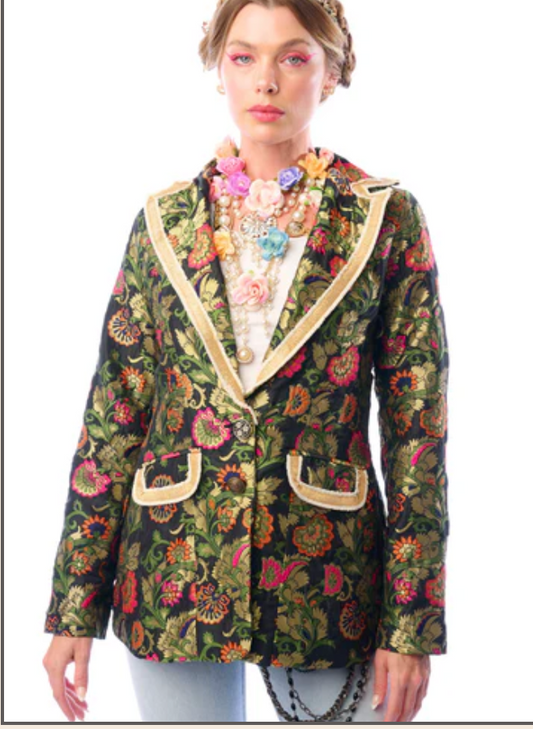 Renaissance Silk Jacquard Blazer- Black