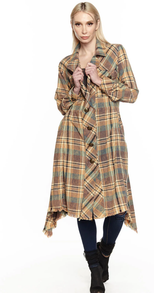 Aratta Ruffian Trench Coat Washed Army Plaid