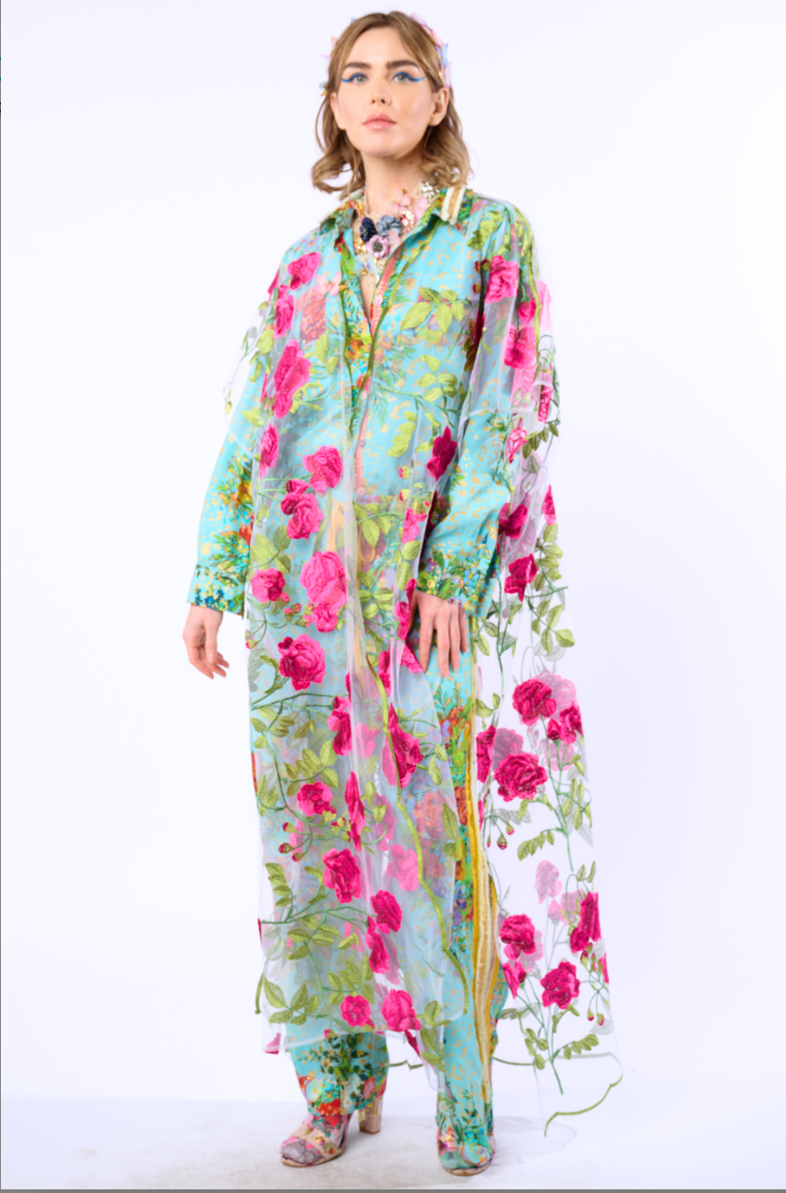Aratta Holiday of Love Embroidered Mesh Kimono