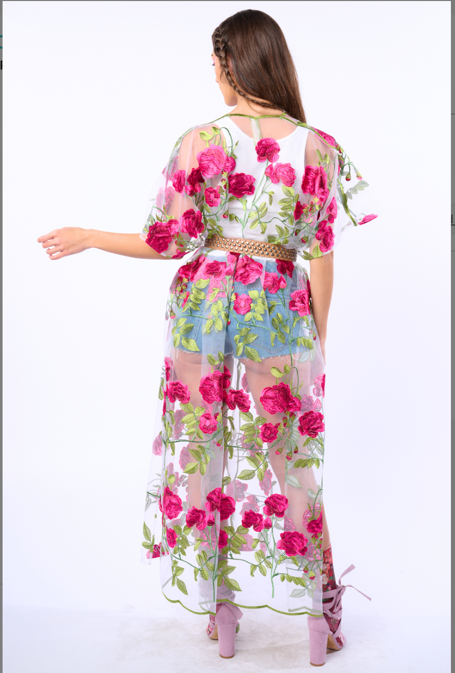 Aratta Holiday of Love Embroidered Mesh Kimono