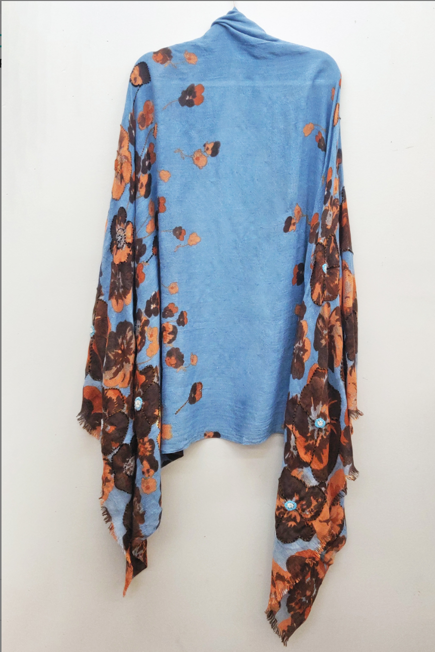 Aratta Aurelia Hand Stitched Shawl-Blue/Rust