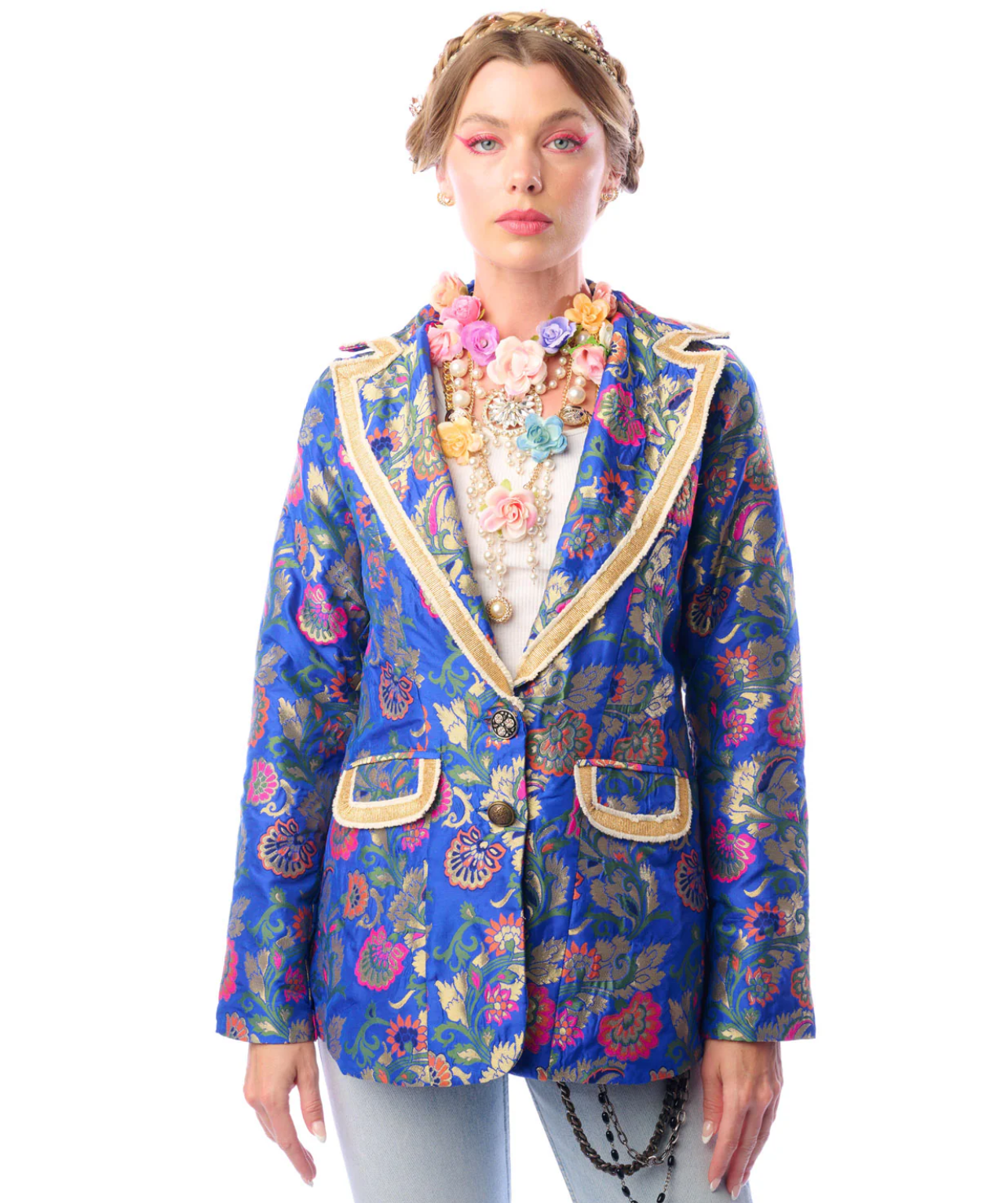 Aratta Renaissance Silk Jacquard Blazer-Blue