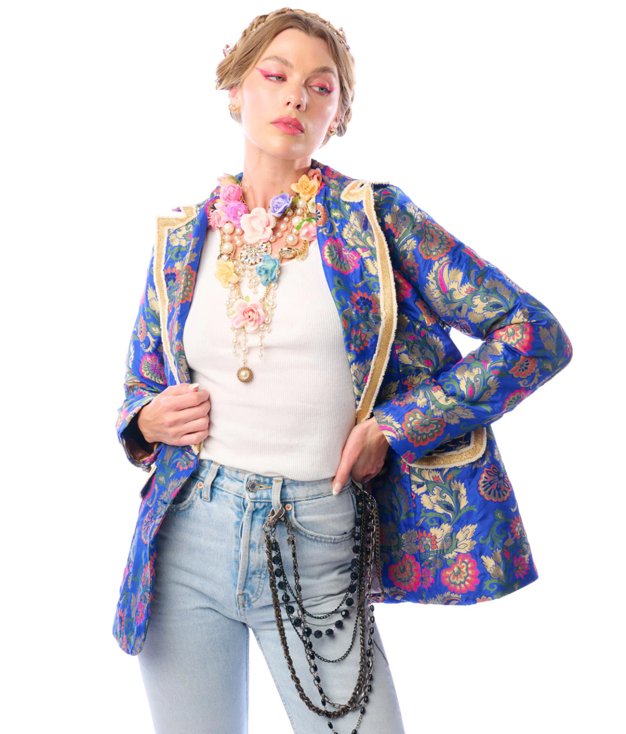 Aratta Renaissance Silk Jacquard Blazer-Blue
