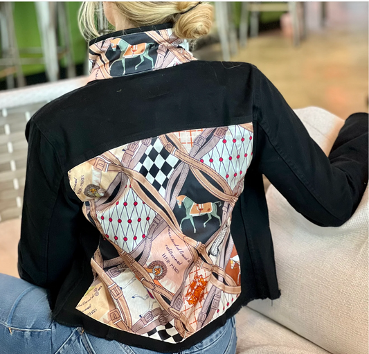 Black Denim Jacket / Horse w Straps