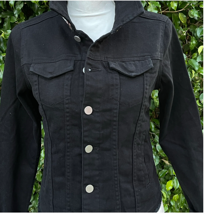 Black Denim Jacket / Horse w Straps