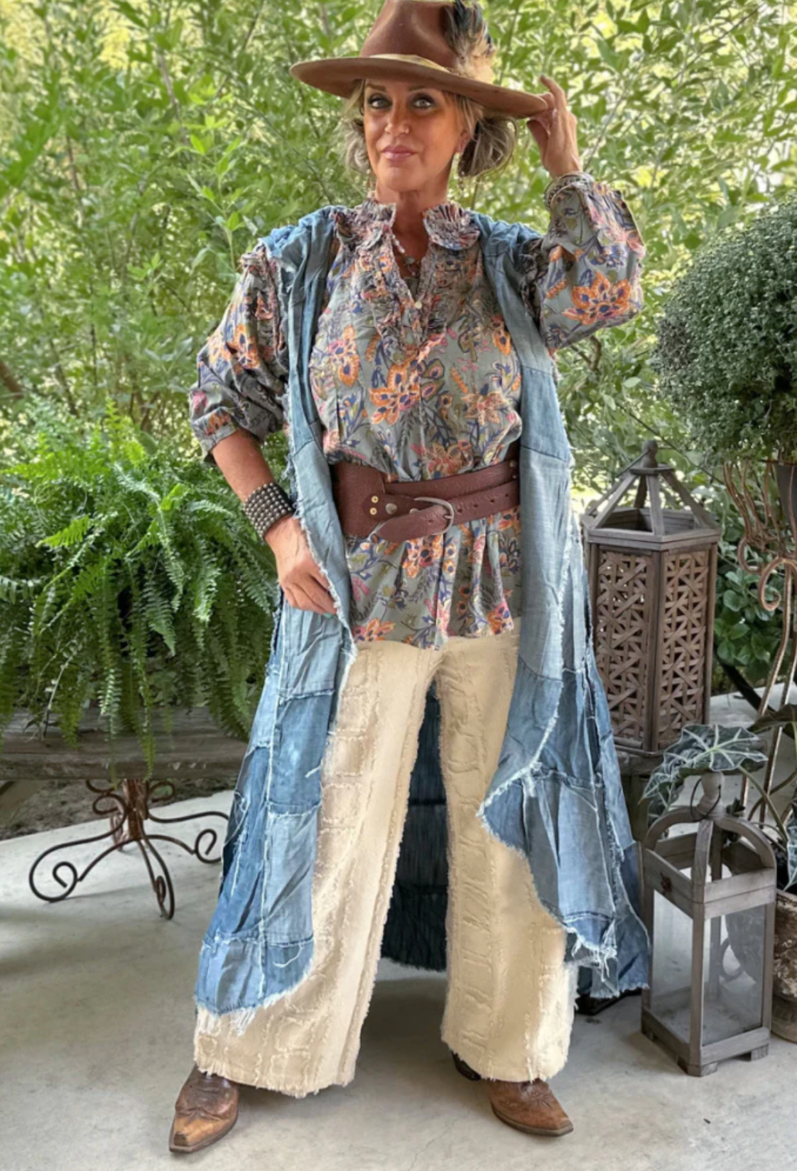 Jaded Gypsy Patchwork Skies Hooded Vest Duster