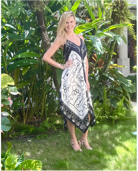 Silk Scarf Dress / Navy Bit