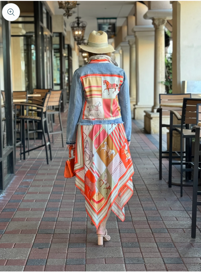 Silk Scarf Dress / Sage and Coral Horse