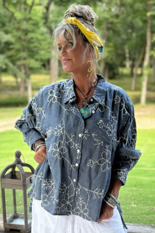 Blue Gardens Embroidered Top