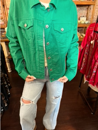 They're The Naughty Ones Green Denim Jacket