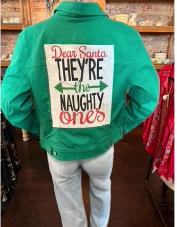 They're The Naughty Ones Green Denim Jacket