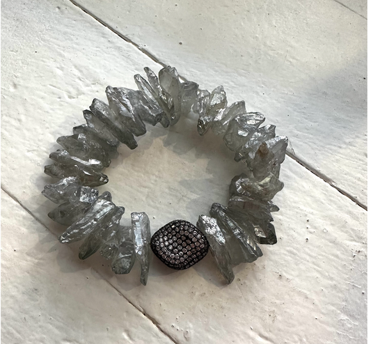 Light Grey Coated Quartz with CZ Connector Bracelet
