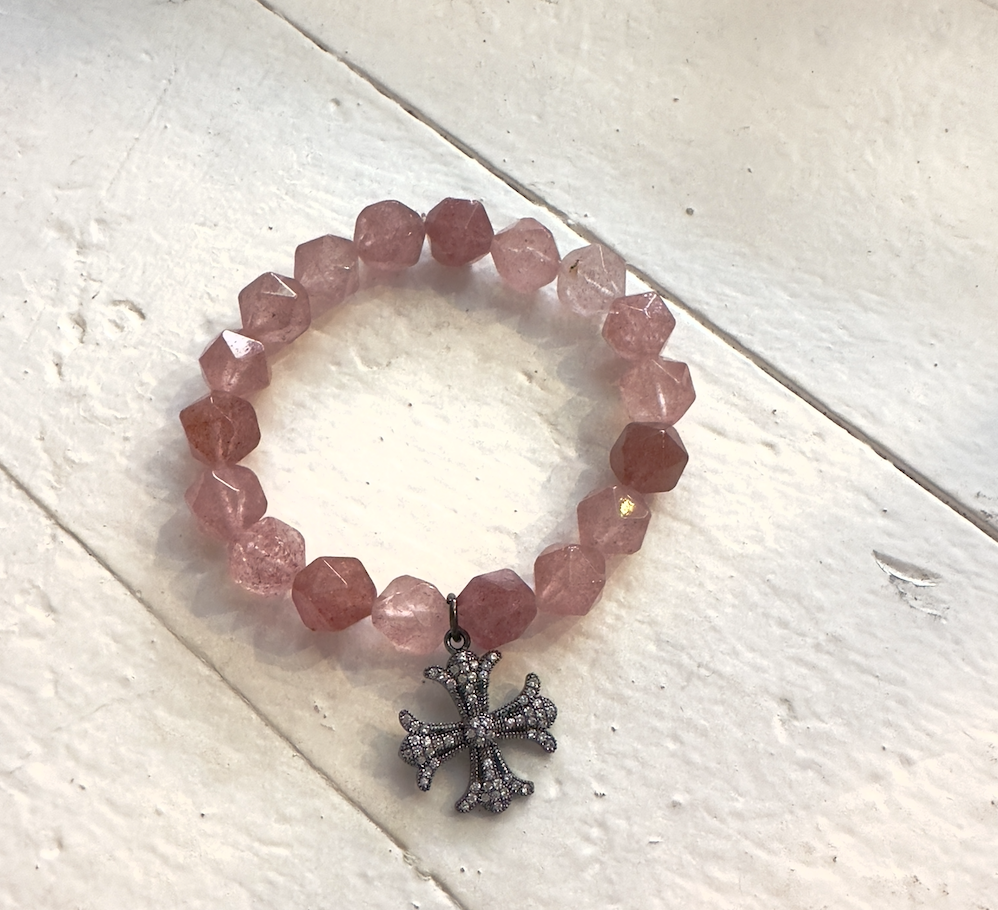 Strawberry Quartz Bracelet with Charm