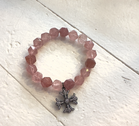 Strawberry Quartz Bracelet with Charm