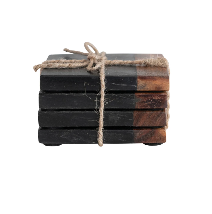 Marble and Acai Wood Coasters Setof 4