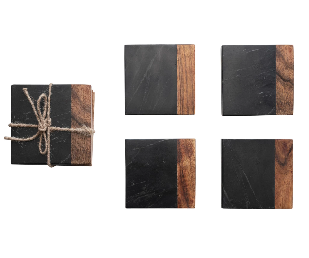 Marble and Acai Wood Coasters Setof 4
