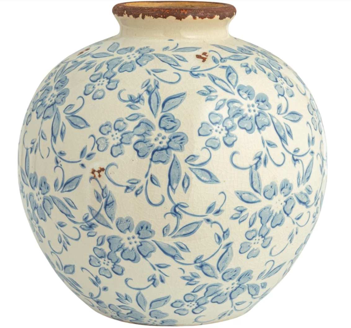 Terracotta Vase with Transferware Pattern