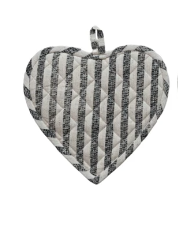 Cotton Quilted Heart Shaped Pot Holder w/ Stripes