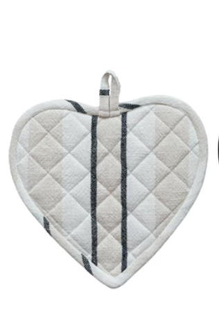 Cotton Quilted Heart Shaped Pot Holder w/ Stripes