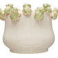 Stoneware Planter w/ Frogs on Rim, Reactive Glaze, White & Green (Each One Will Vary)