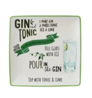 Stoneware Plate w/ Cocktail Recipe & Art, 8 Styles