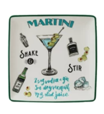 Stoneware Plate w/ Cocktail Recipe & Art, 8 Styles