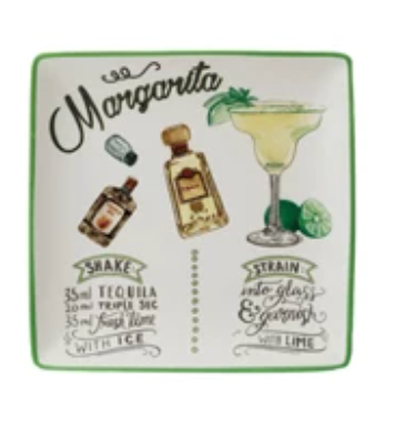 Stoneware Plate w/ Cocktail Recipe & Art, 8 Styles