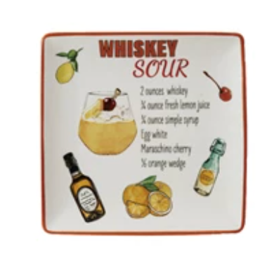 Stoneware Plate w/ Cocktail Recipe & Art, 8 Styles