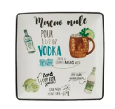Stoneware Plate w/ Cocktail Recipe & Art, 8 Styles