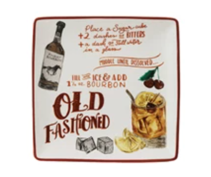 Stoneware Plate w/ Cocktail Recipe & Art, 8 Styles