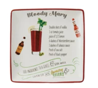 Stoneware Plate w/ Cocktail Recipe & Art, 8 Styles