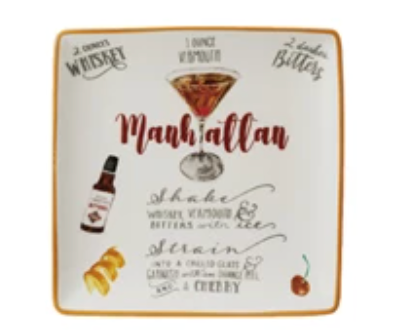 Stoneware Plate w/ Cocktail Recipe & Art, 8 Styles