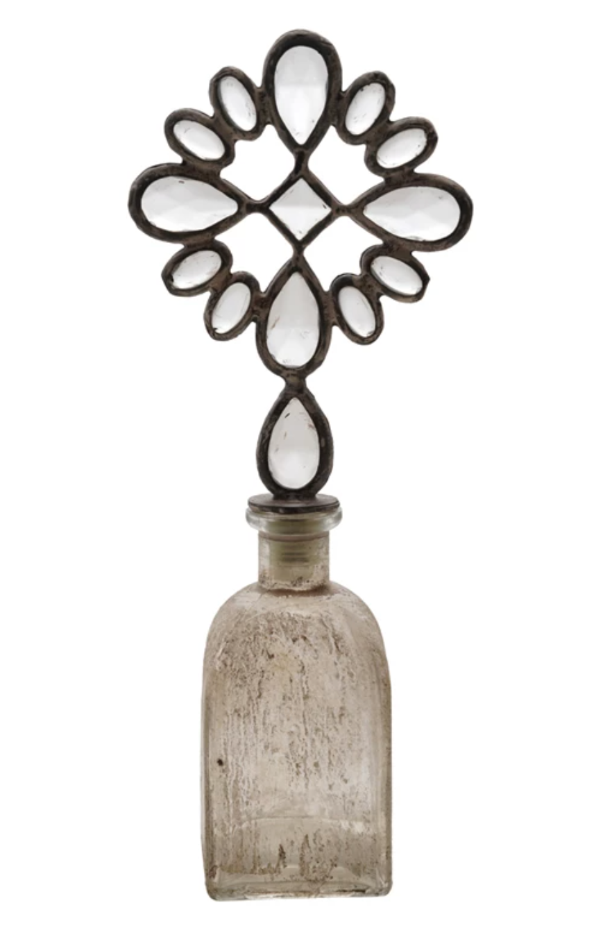 Decorative Glass Bottle with Zinc Alloy Stopper, Distressed Finish