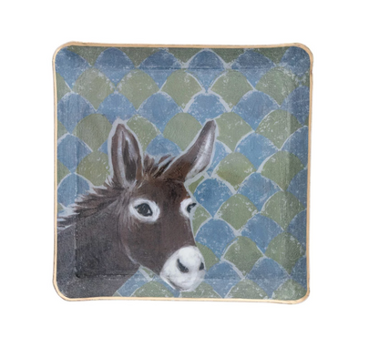 Enameled Metal Tray with Animal Image & Gold Edge, 2 Styles