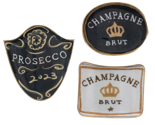 Enameled Metal Tray with Gold Edge, 3 Styles