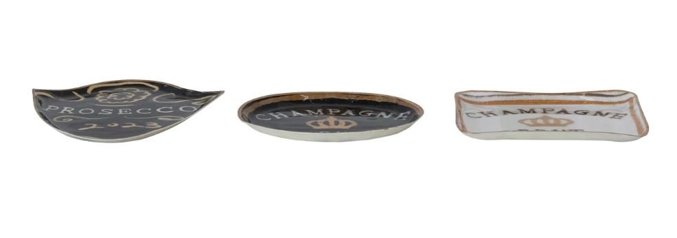 Enameled Metal Tray with Gold Edge, 3 Styles