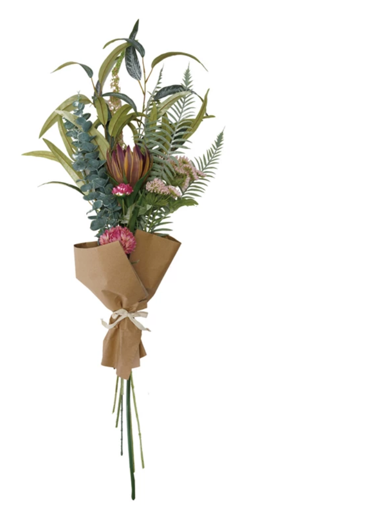 Danika Faux Flower Bouquet Wrapped in Paper & Tied with Cotton Bow (Contains 8 Pieces)-