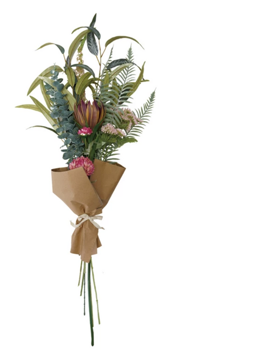 Danika Faux Flower Bouquet Wrapped in Paper & Tied with Cotton Bow (Contains 8 Pieces)-