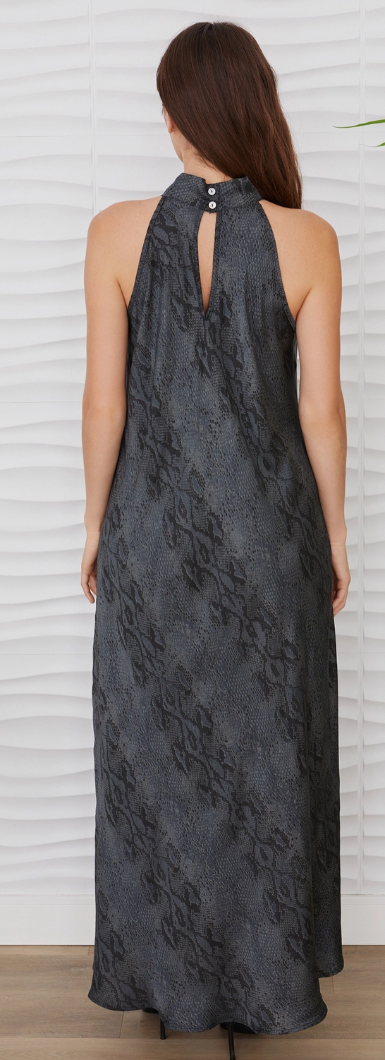 Grey Python Mock Neck Maxi Dress