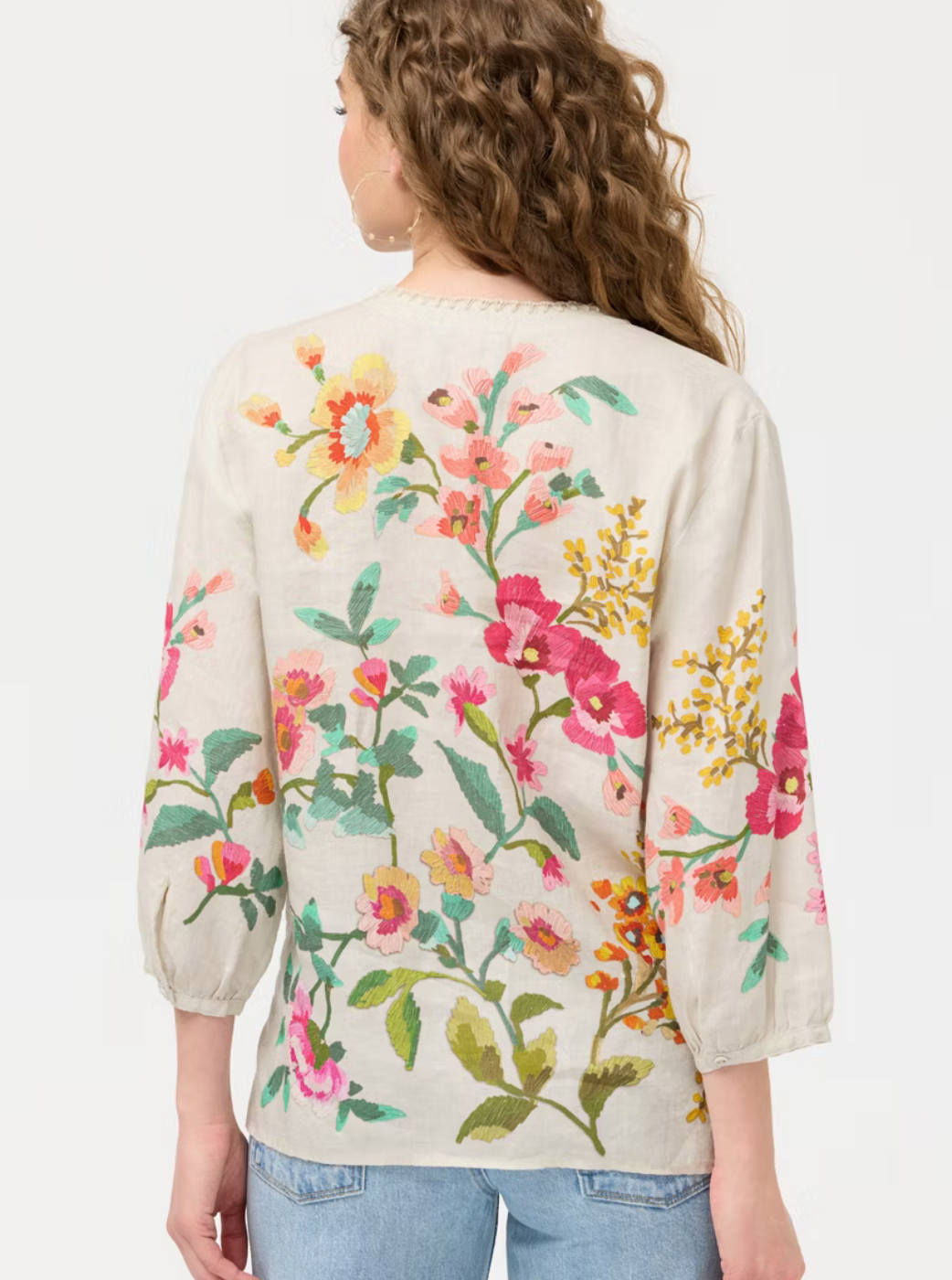 Johnny Was Split Neck Linen Blouse