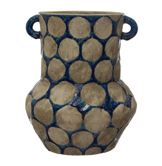 Terra Cotta Vase With Wax Relief Dots and Handles