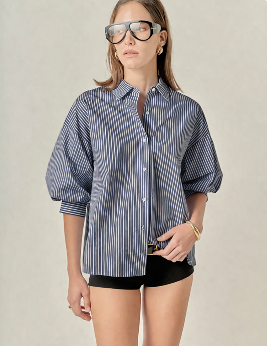 Striped Balloon Sleeve Shirt