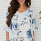 Gardenia Print Linen Dolman Sleeve Crop Top