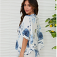 Gardenia Print Linen Dolman Sleeve Crop Top