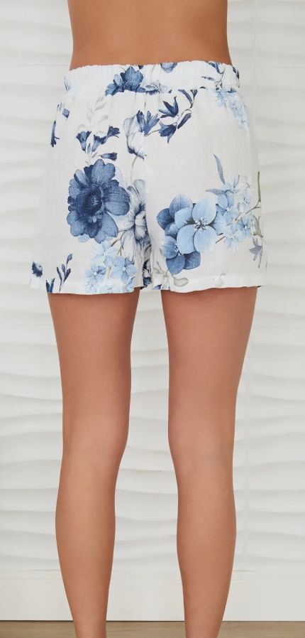 Gardenia Print Linen Shorts